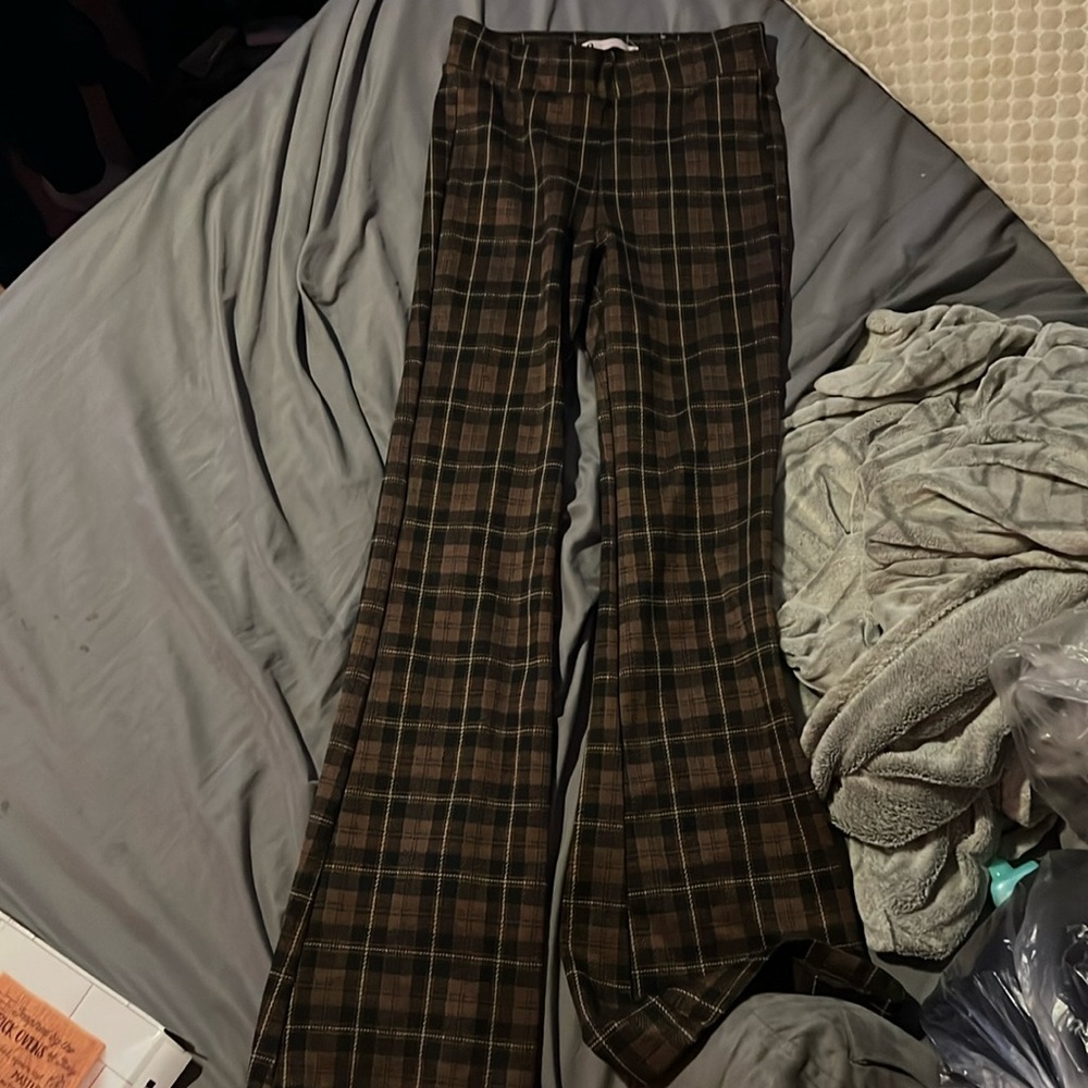 Brown Plaid Falred Pants SO Brand